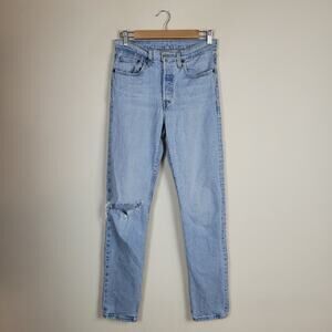 Levis 501 Jeans 26x32 Blue Button Fly Distressed High Rise Light Wash Straight